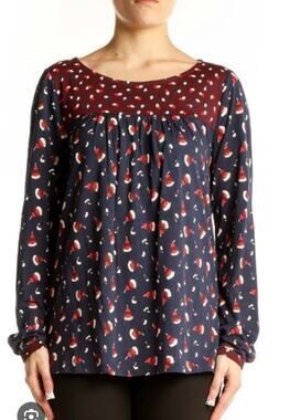 Boden Chepstow Jersey Top Navy Blue Red Floral Geometric Knit Tunic Blouse 6